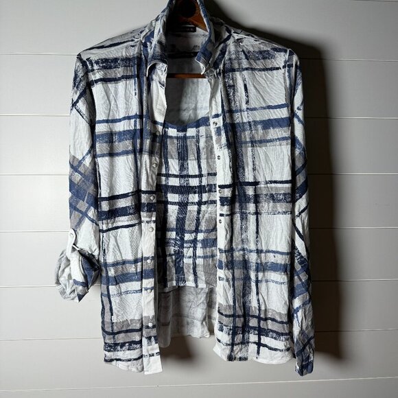 David Cline Tank & Snap Front Shirt Set White, Blue & Gray Size XL - Picture 1 of 10